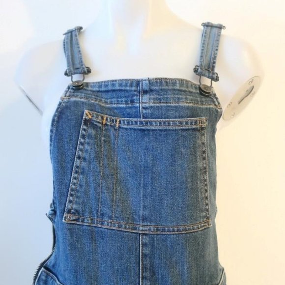 Womens Rag & Bone Paz Dark Blue Raw Hem Cropped Flared-Leg Jean Overalls SP * - Picture 3 of 9